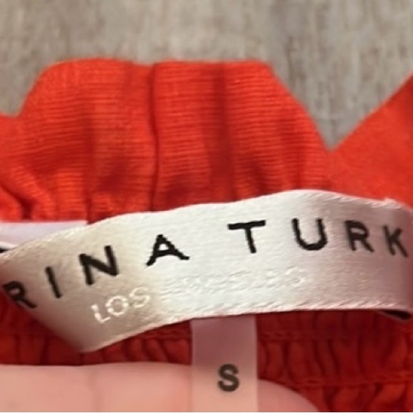 Trina Turk Flame Red Smocked Embroidered Top - Picture 3 of 6